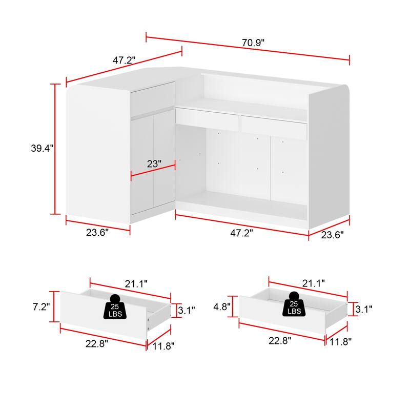 70.9" White Curved Front Desk with Shelving and Storage Reception Desk