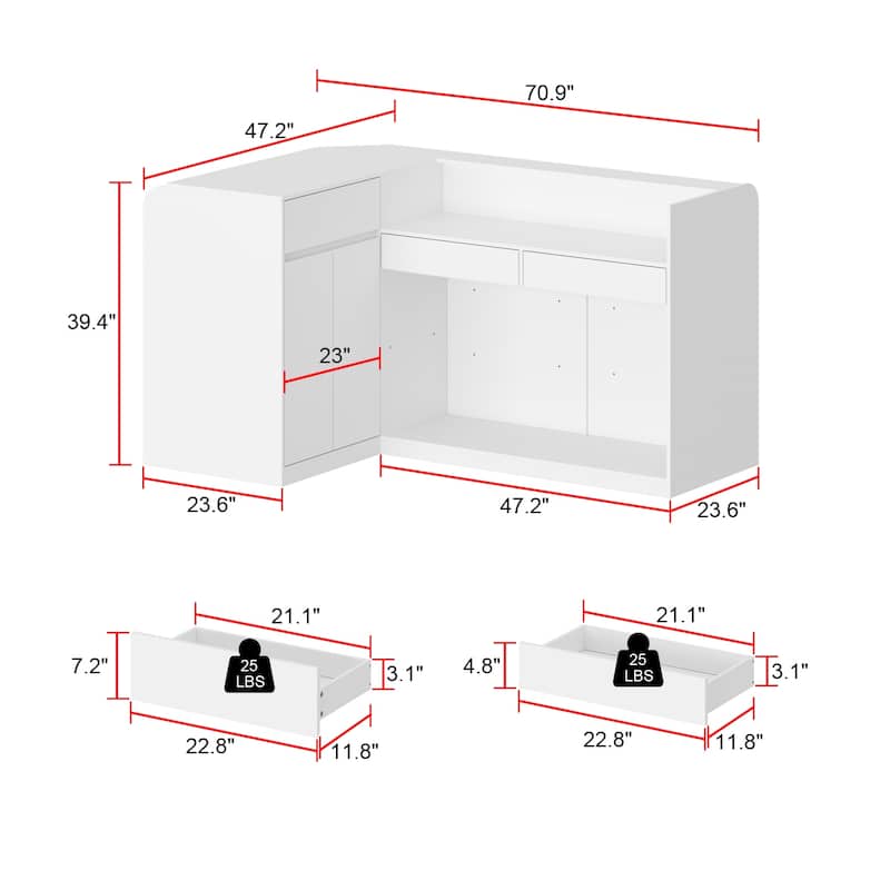 White Welcome Desk with Side Drawer and Cabinet - Reception Solution