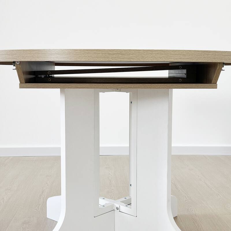 Dining Table For Farmhouse Kitchen Expandable Oval Table Top With Removable Leaf Trestle X Shaped Base