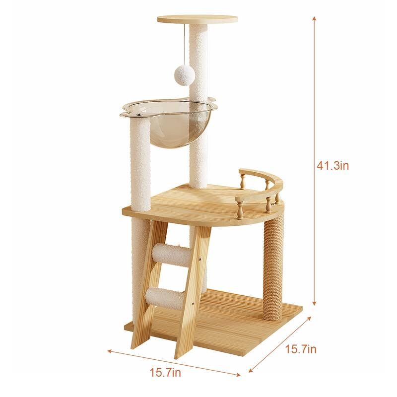 41.3" Modern Cat Tower, Wood Cat Tree Tower for Indoor Cats, Cat Treewith Sisal-Covered Scratching Posts and Top Perch