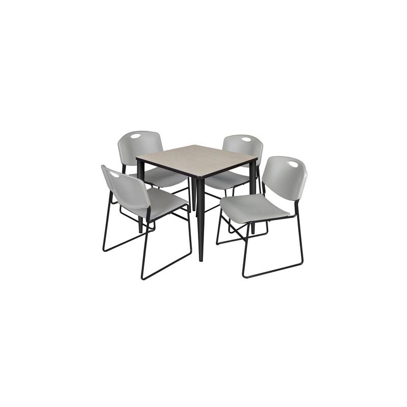 30 in. Square Breakroom Table- Maple Top, Black Base & 4 Stack Chairs- Grey - Grey, Black, Cherry, Maple