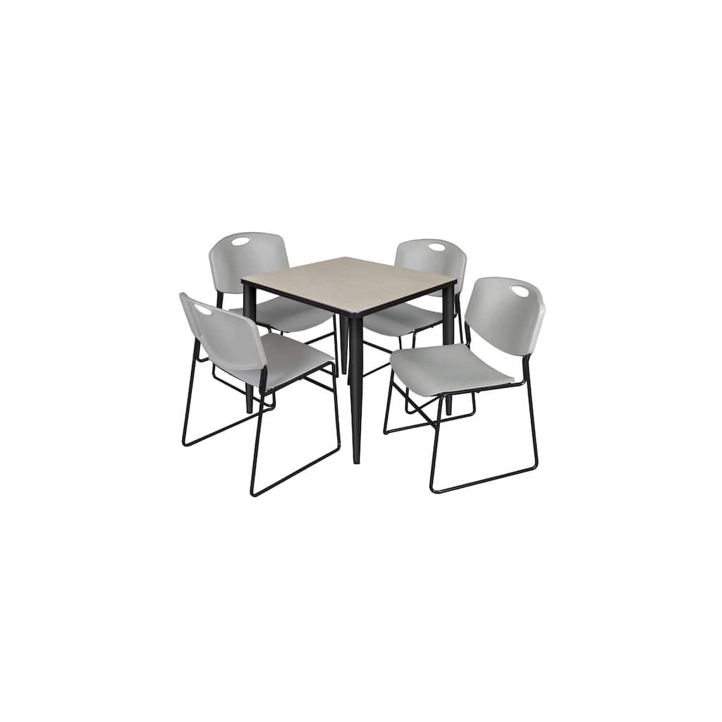 30 in. Square Breakroom Table- Maple Top, Black Base & 4 Stack Chairs- Grey - Grey, Black, Cherry, Maple