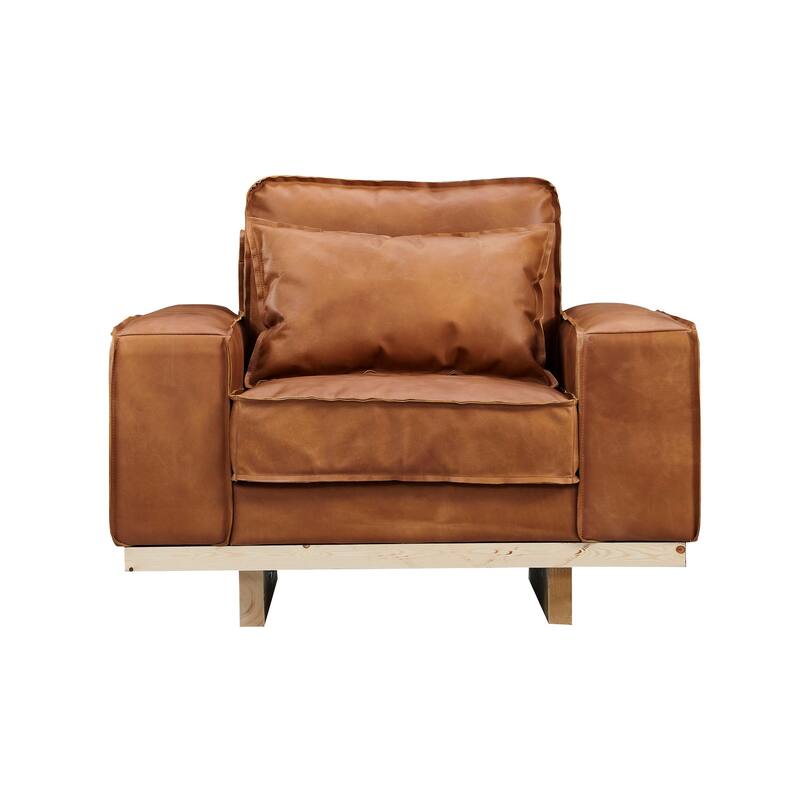Wainscot Top Grain Leather Arm Chair - Light Chestnut