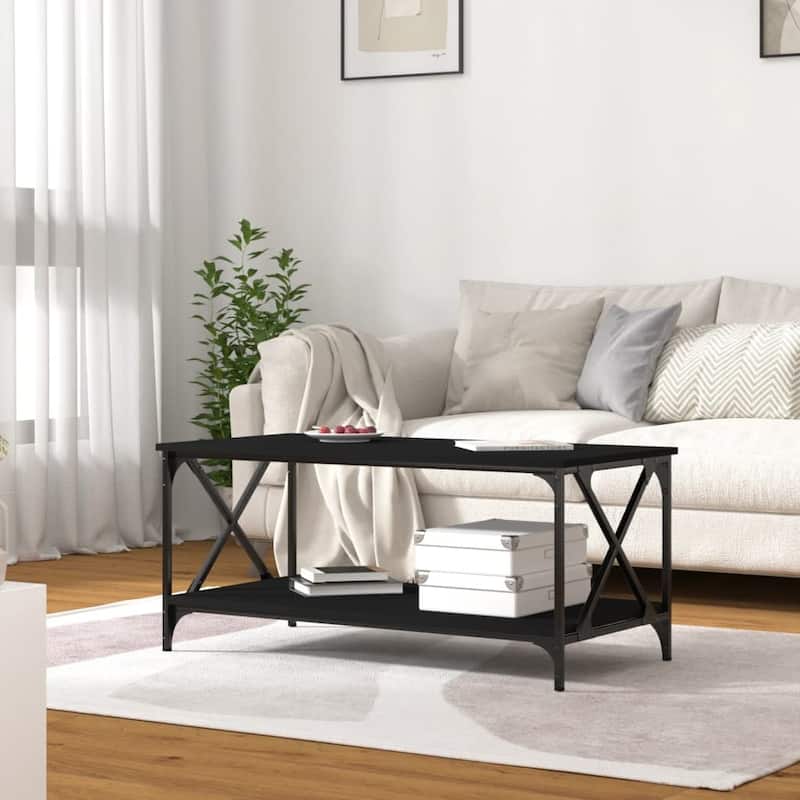 vidaXL Coffee Table Accent Side Table for Living Room Engineered Wood and Iron - 39.4" x 19.7" x 17.7" (L x W x H)