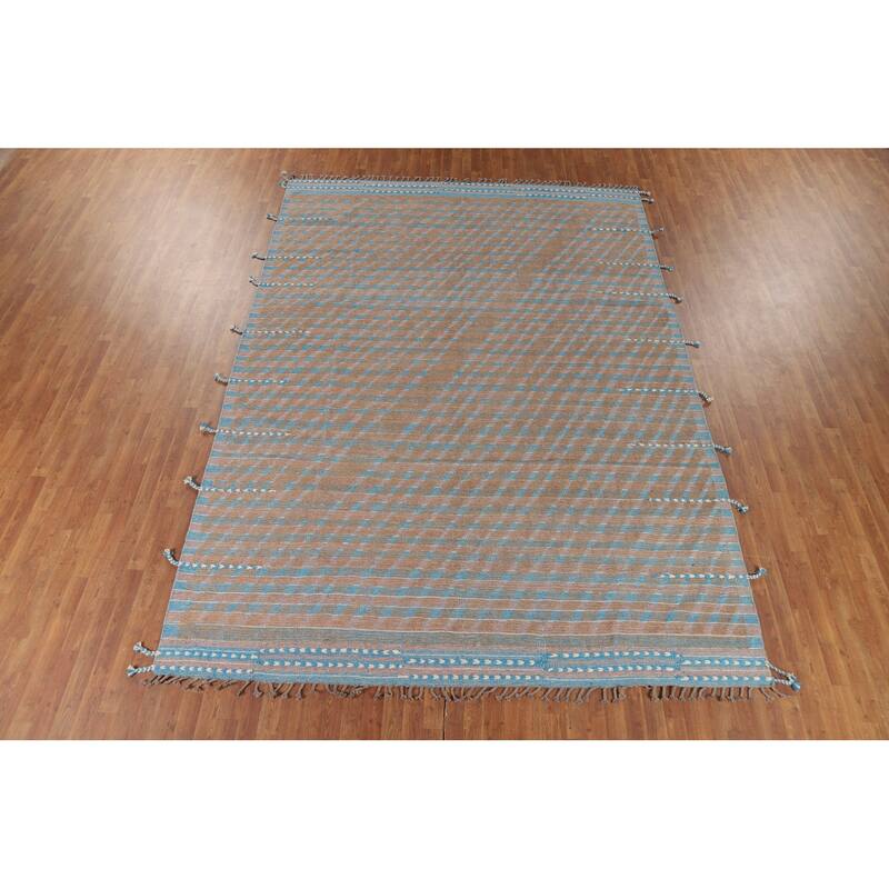 All-Over Striped Moroccan Oriental Area Rug Handmade Wool Carpet - 8'10" x 12'7"