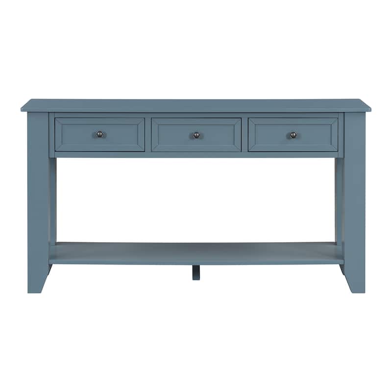 55.4" Modern Entryway Console Table With Three Storage Drawers,Sideboard With Poplar Legs And Metal Handles,Narrow Sofa Table