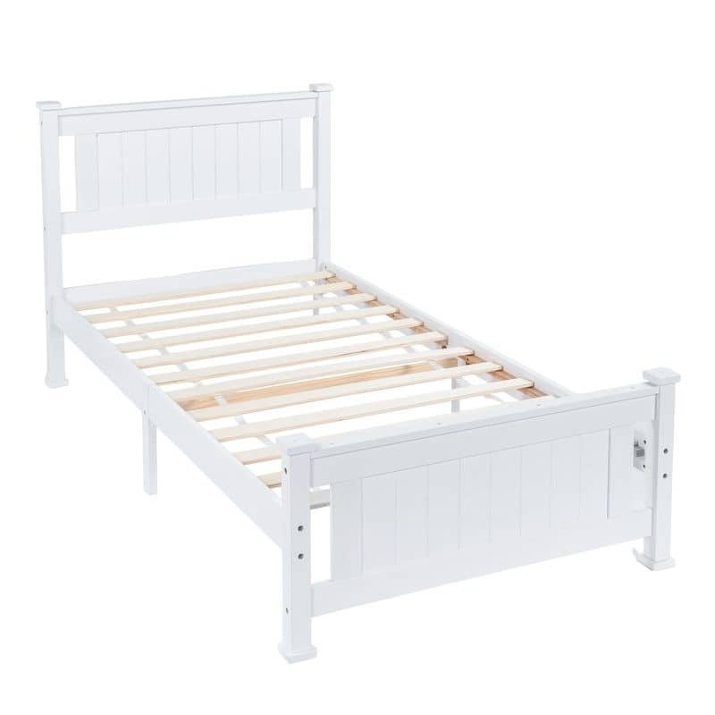 Wood Bed Frame Full Size Platform Bed with Headboard White - Twin