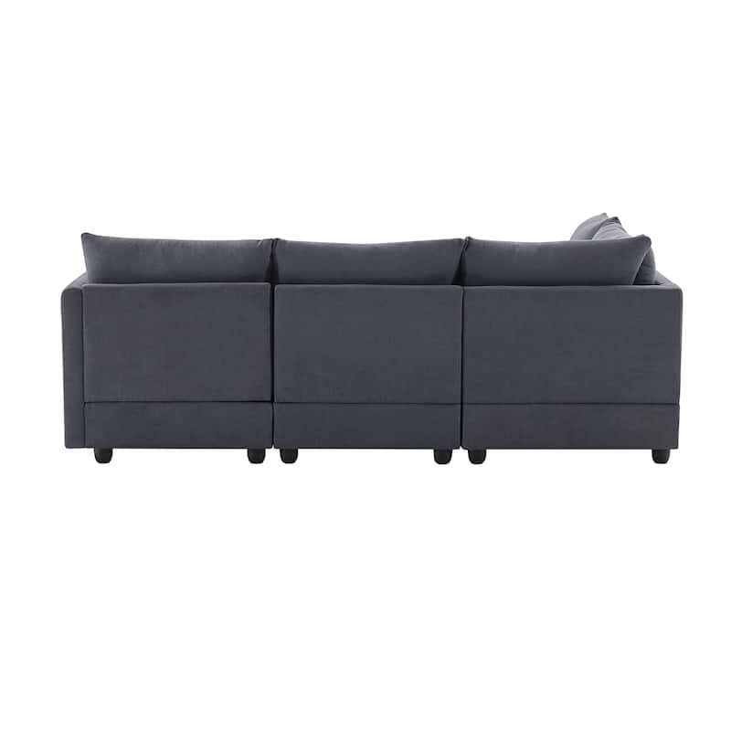 Fabric Tuxedo Arm Mid-Century Modern Sectional Sofa with 2 Pillows - 89" x 79"