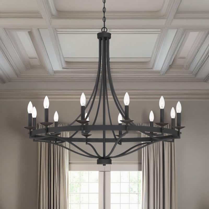 Acroma 12-light Matte Black Farmhouse Empire Wagon Wheel Chandelier