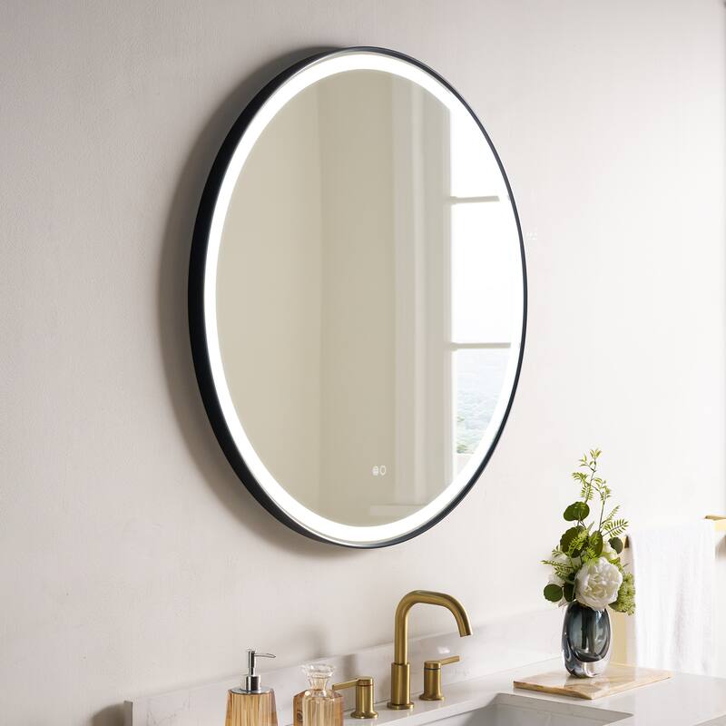 Wall Mounted Bathroom Framed LED Mirror With Anti- Fog,Memory Function And Dimmable Light Touch Sensor