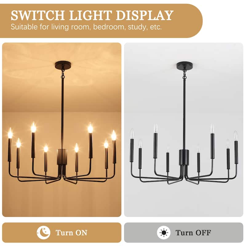 8 - Light Candle Style Chandelier Farmhouse Light Fixture for Kitchen Island Bedroom Entryway - N/A