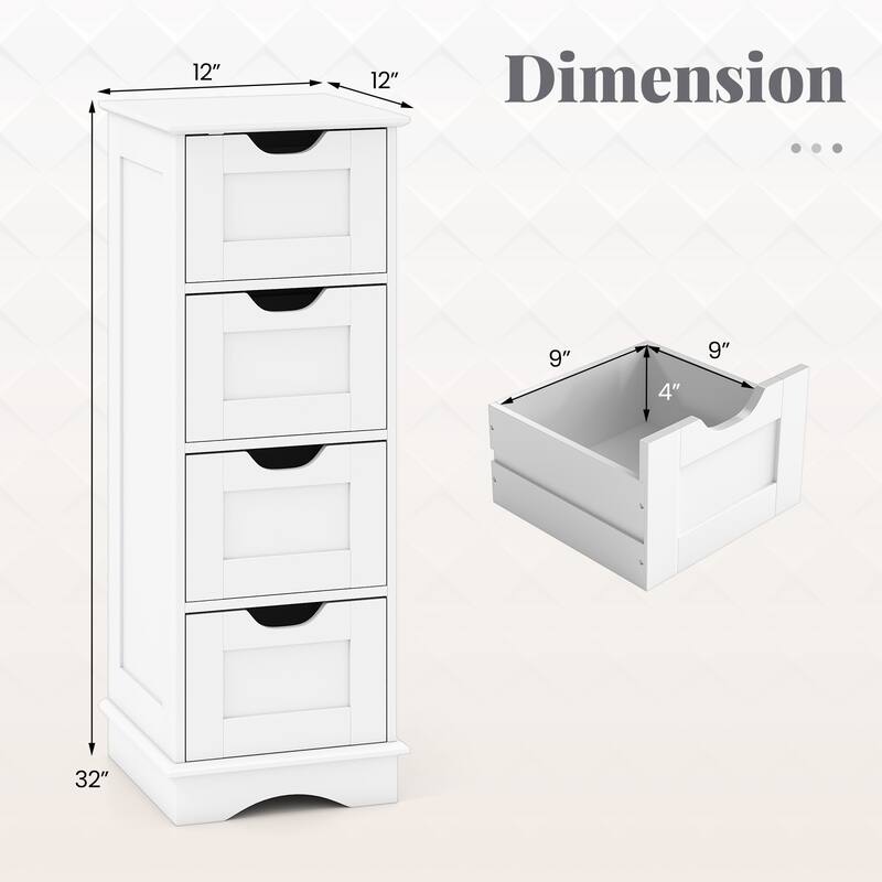 4-Drawer MDF Floor Storage Cabinet with 4 Drawers and Cutout Handles for Bathroom Bedroom Laundry Room - 12" x 12" x 32"