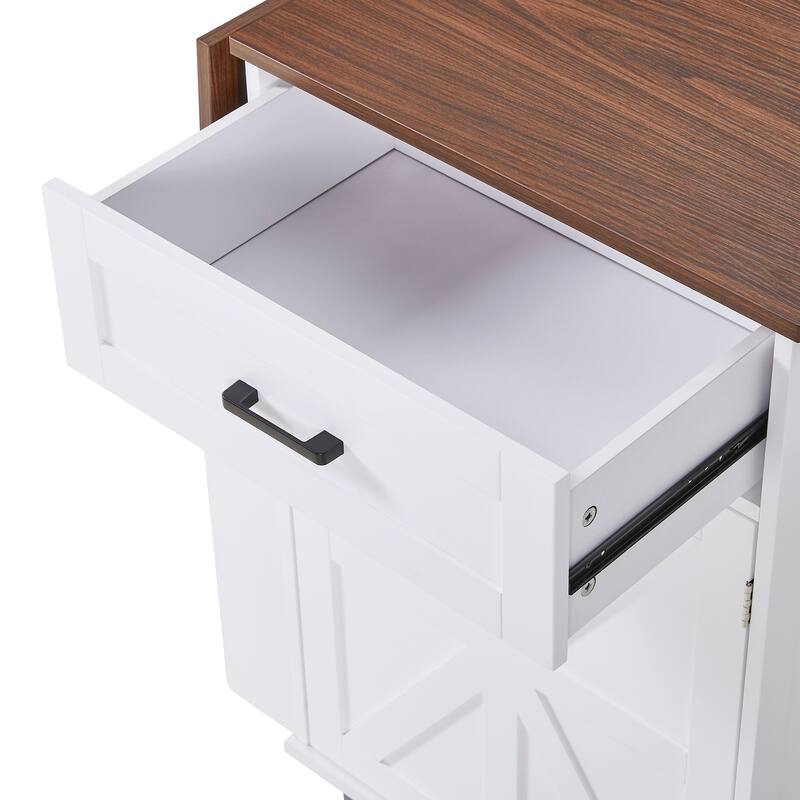 39.3" Farmhouse Kitchen Island with Drop Leaf, Towel Rack & Rolling Cart