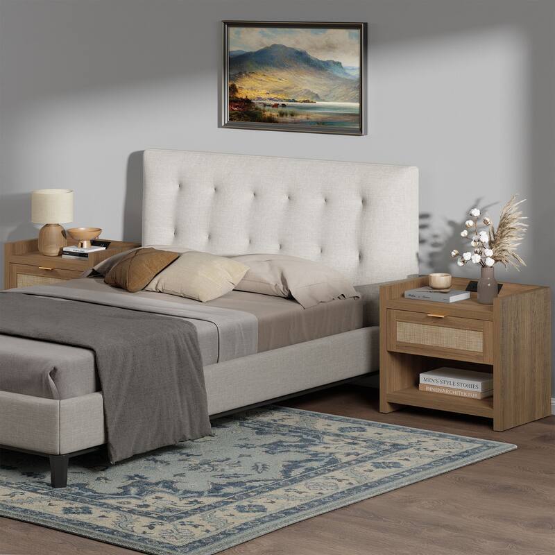 Farmhouse Nightstand with Charging Station and Drawers