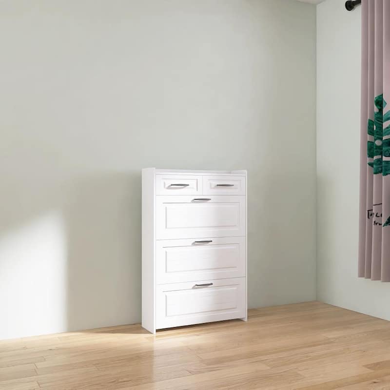 31.5in.W 4-Tier Shoe storage Cabinet with PVC Door 3 doors 2 drawers