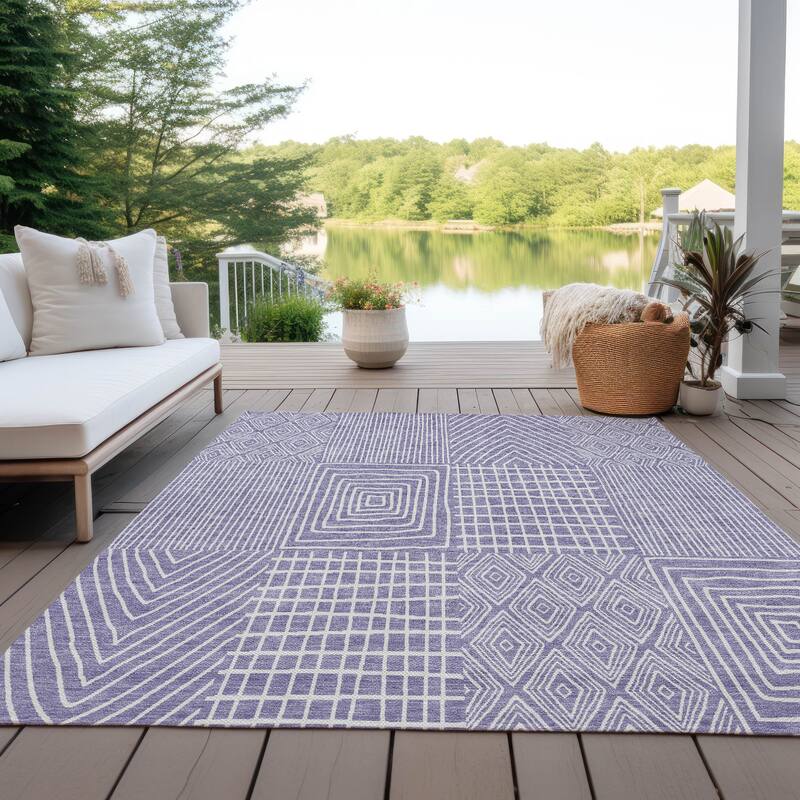 Machine Washable Indoor/ Outdoor Geo Patchwork Chantille Rug