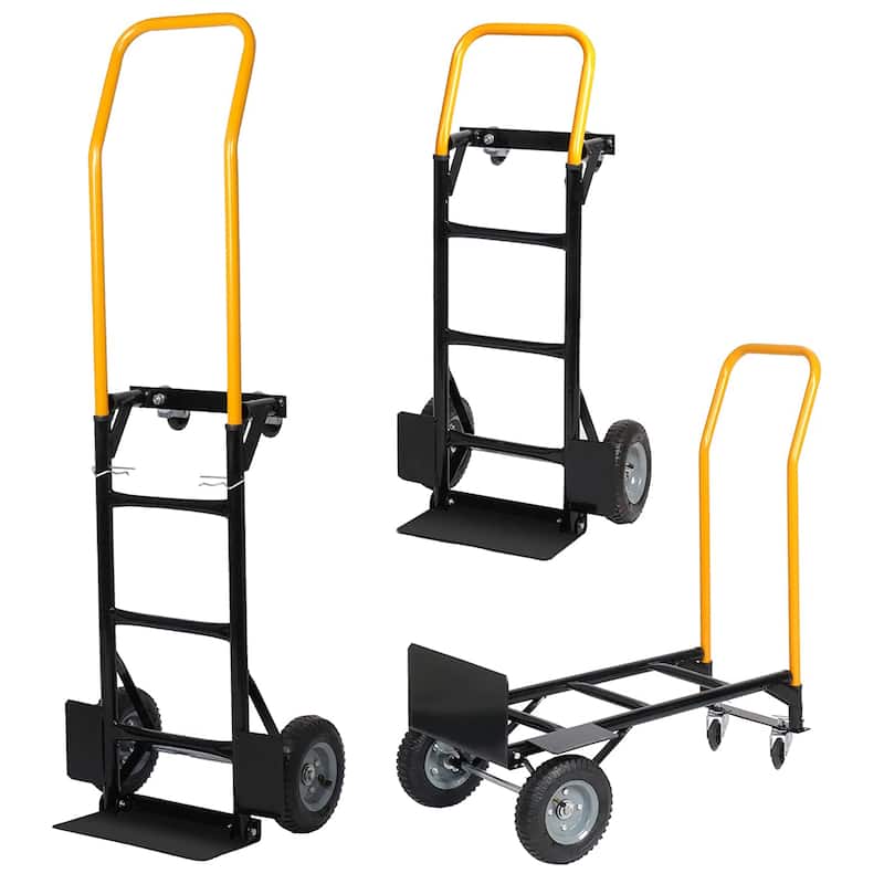 Hand Truck Dual Purpose 2 Wheel Dolly Cart and 4 Wheel Push Cart with Swivel Wheels