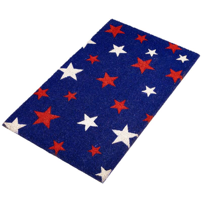 Blue Coir Red and White Stars Americana Outdoor Doormat 18" x 30"