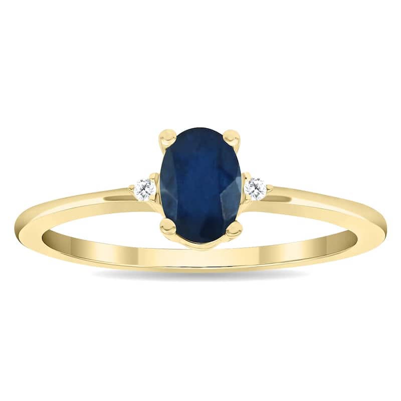 Women's Oval Shaped Sapphire and Diamond Classic Band in 10K Yellow Gold