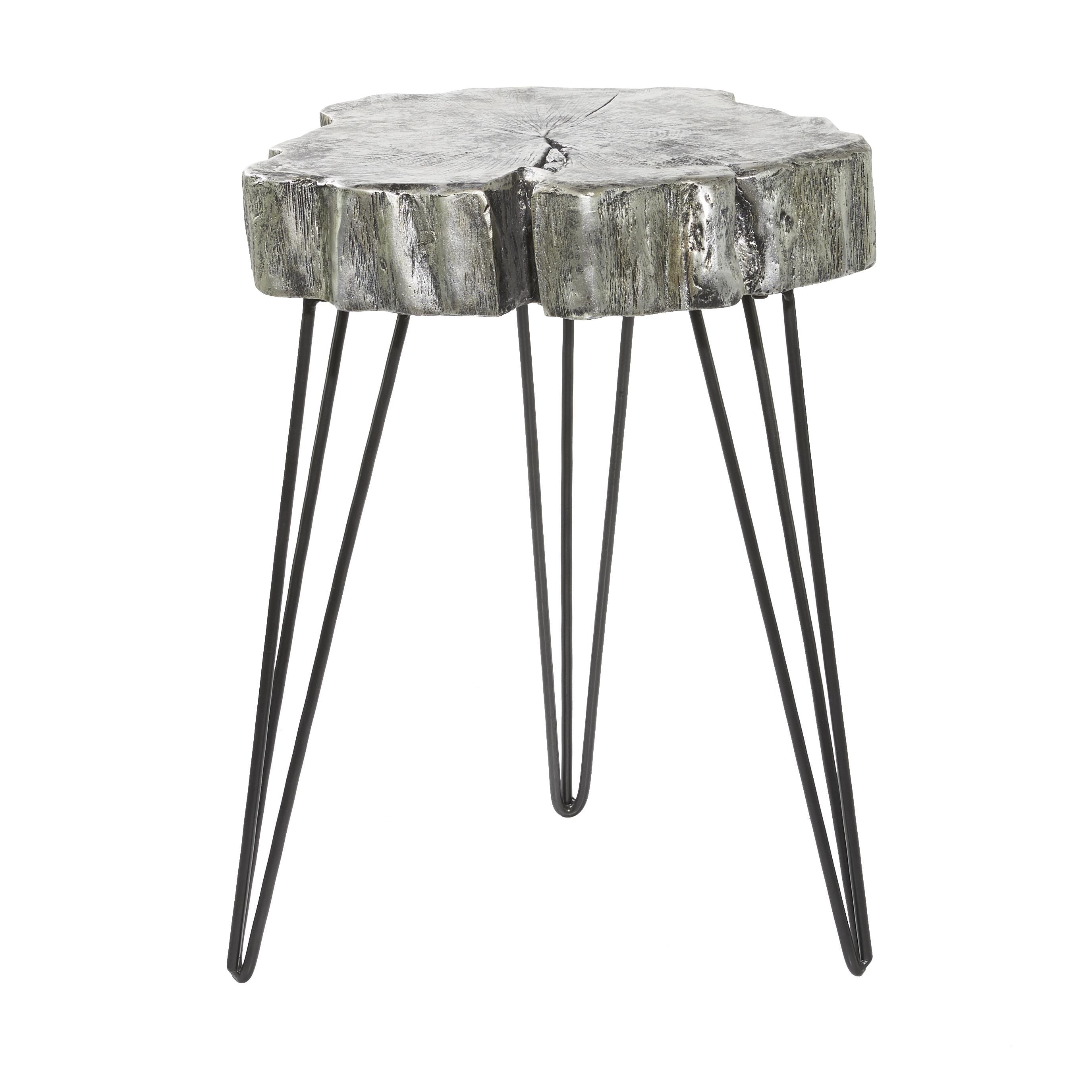 Roche River Decor - Polystone Tree Trunk Accent Table with Black Metal Hairpin Legs - Gray or Gold