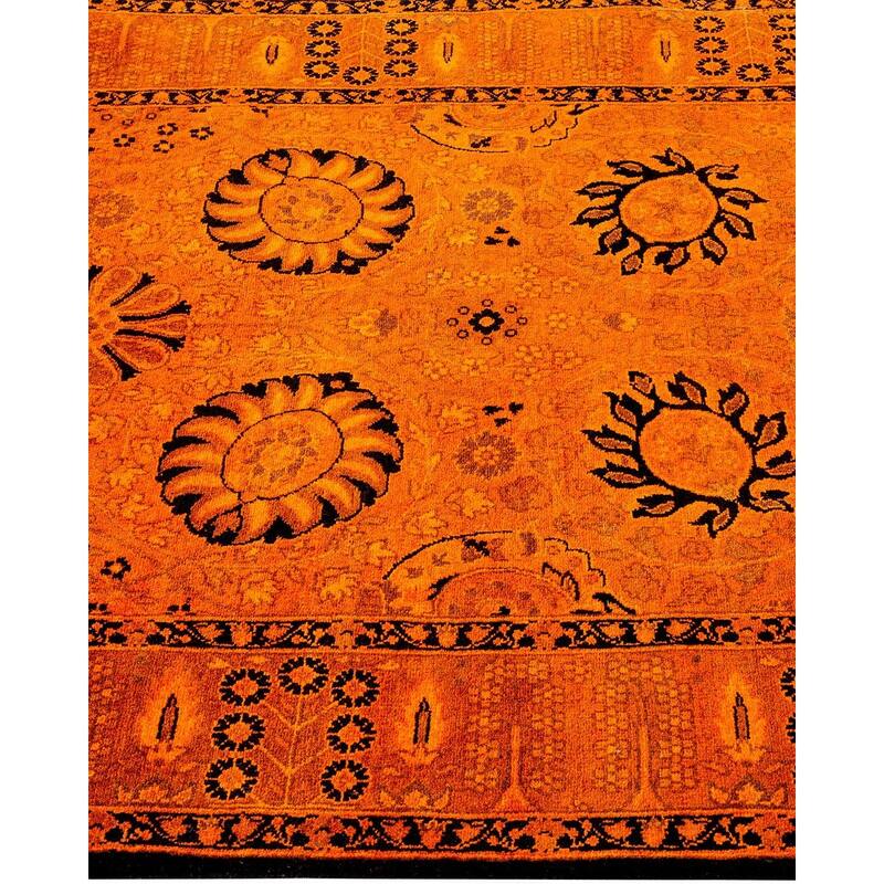 Overton Hand Knotted Wool Vintage Inspired Modern Contemporary Overdyed Orange Runner Rug - 3' 2" x 13' 2"
