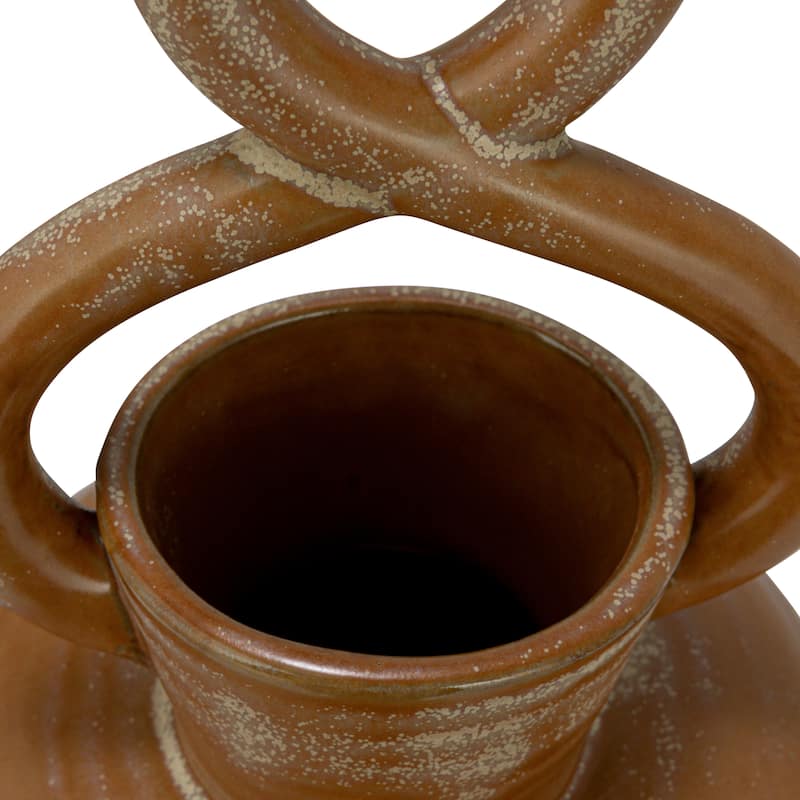 Stoneware Vase with Twisted Handle and Reactive Glaze