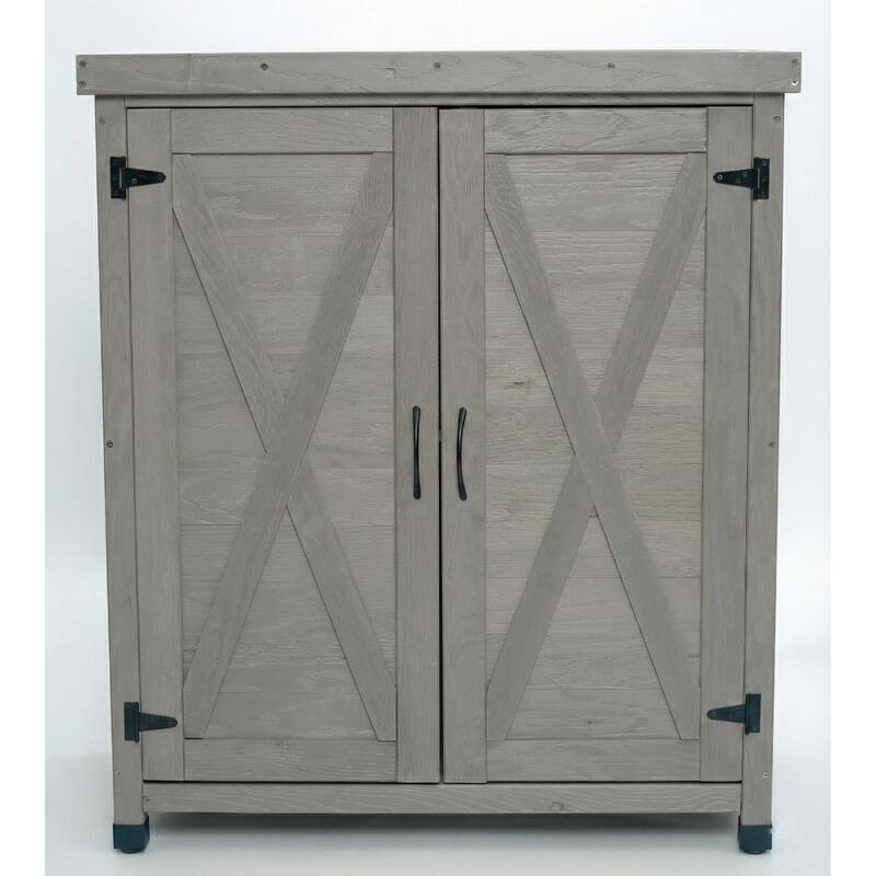 Outdoor Potting Bench with Storage Cabinet, Metal Top & Workstation