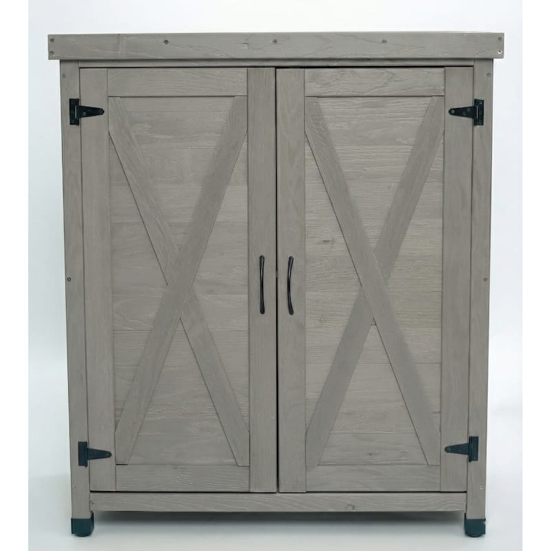 Potting Bench with Storage Cabinet and Metal Table Top for Outdoor Patio,Outdoor Work Station Table