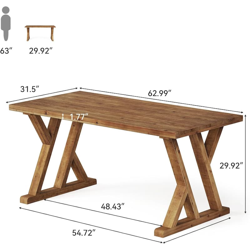 63" Solid Wood Executive Desk, Home Office Desk Study Table