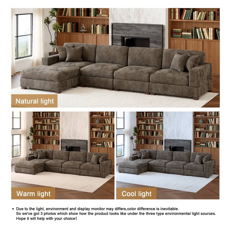 Oversized Chenille Modular Sectional Sofa Living Room Set with Ottoman