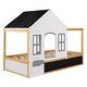 preview thumbnail 9 of 7, Stylish Twin House Bed with Unique Features: Black Roof, White Window, and More