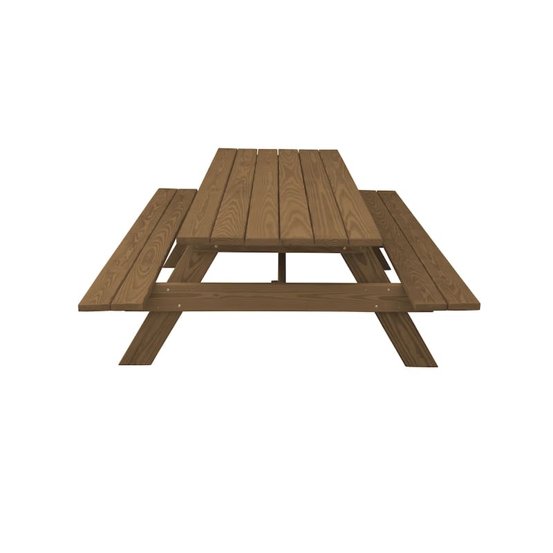 HomeRoots 94" Wood Brown Solid Wood Outdoor Picnic Table
