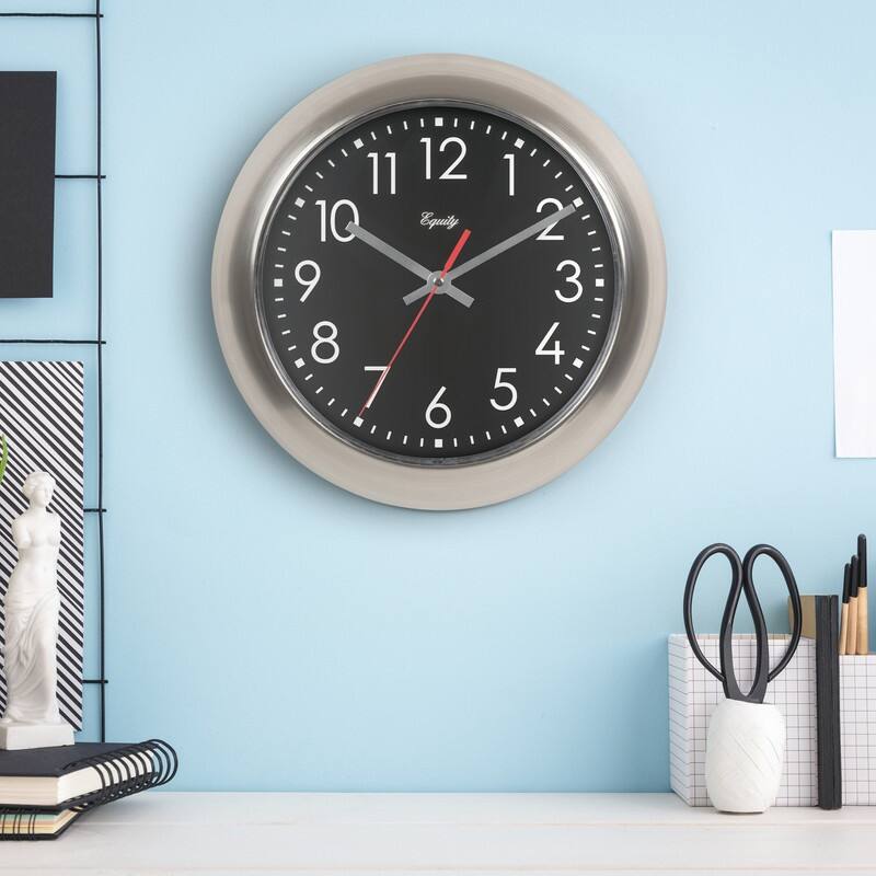 Equity by La Crosse 11-In Owen Silent Quartz Clock with Titanium finish