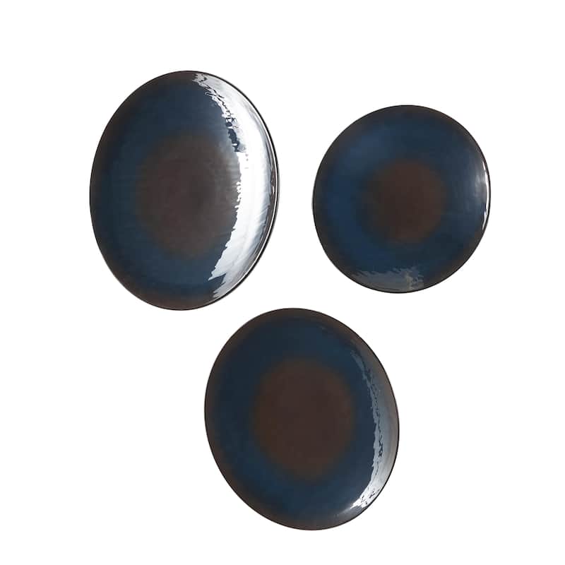 Metal Abstract 3D Circular Disk Home Wall Decor - Set of 3 Gold, Dark Blue, White - Roche River Decor