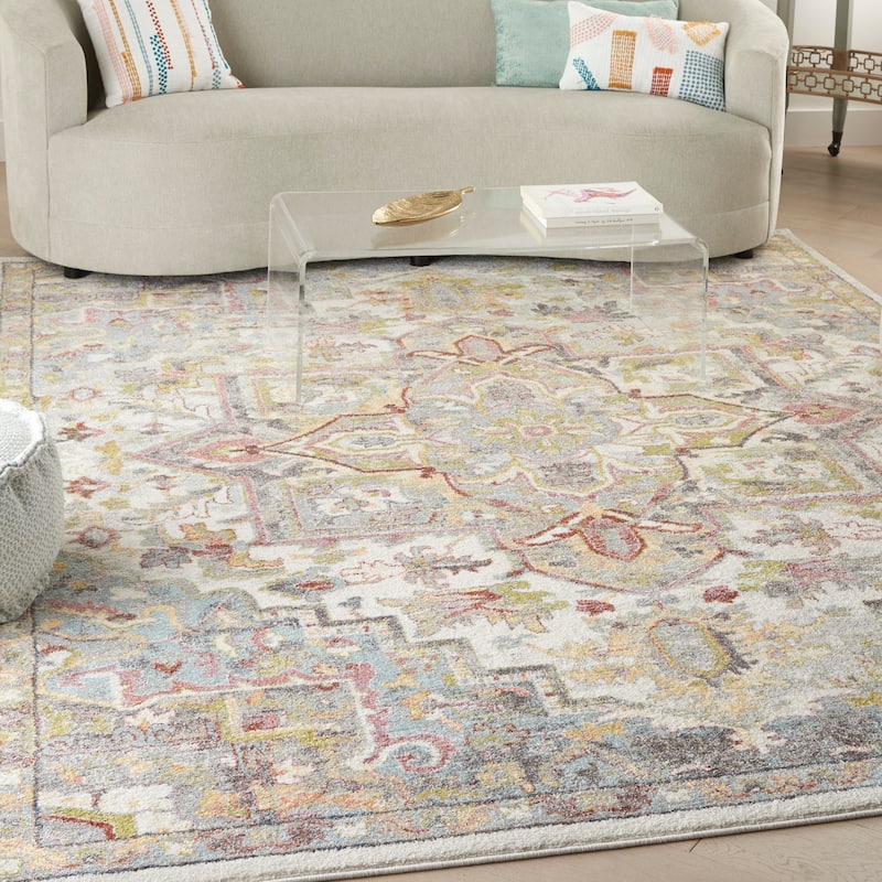 Nourison Juniper Persian Farmhouse Medallion Multicolored Area Rug - 7' 10" x 9' 10" - Ivory/Multi - Runner/Rectangle