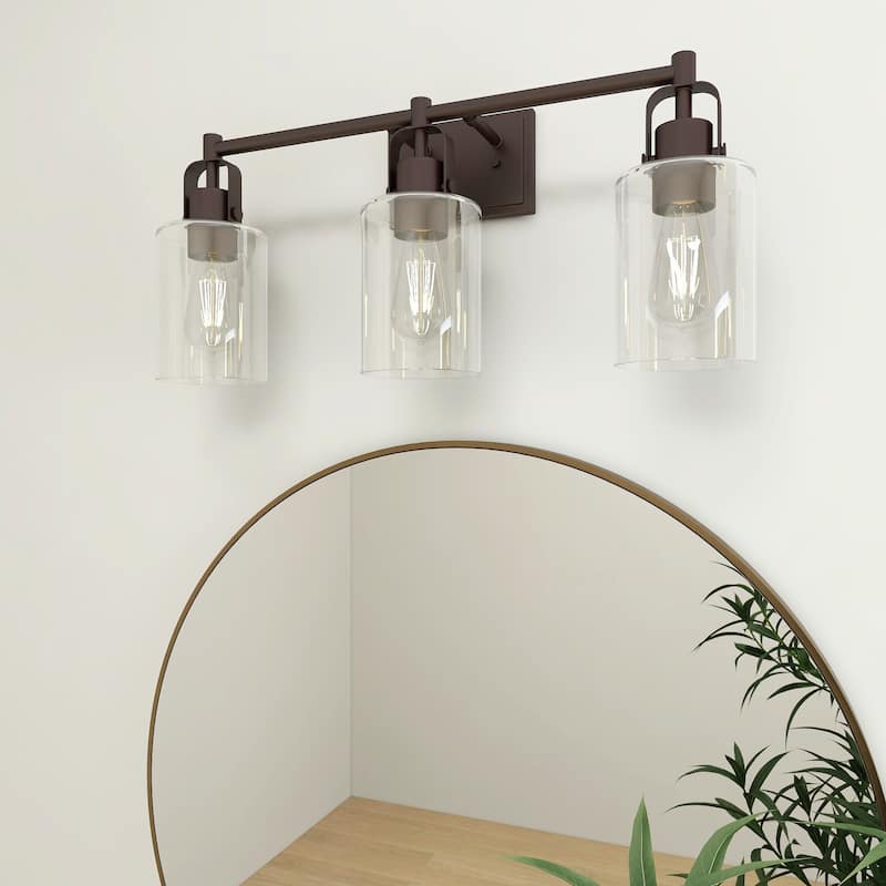 3-Light Bathroom Vanity Light with Cylinder Clear Glass Shades