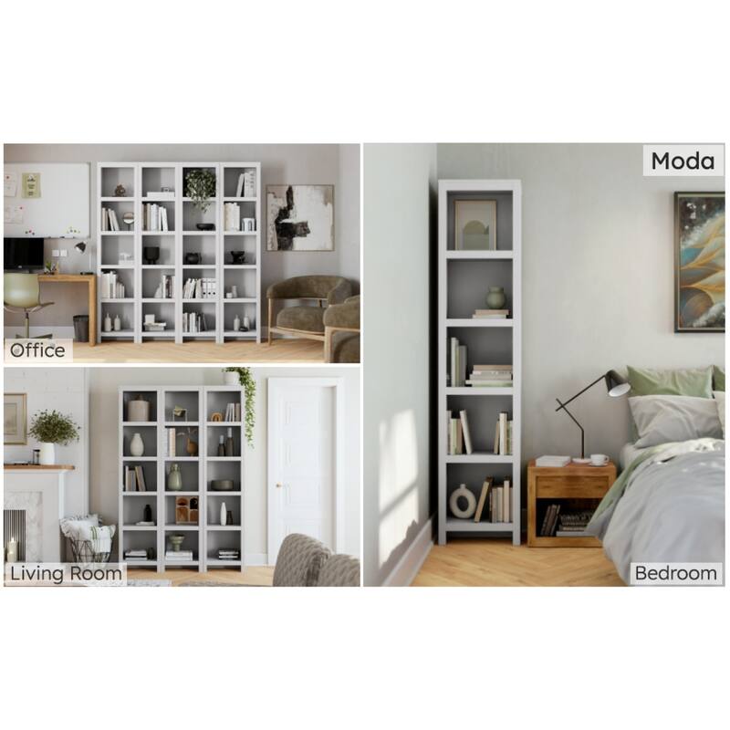 Prepac Moda 80" H 5-Tier Narrow Bookcase, Modern Storage Accent Bookshelf with 3 Adjustable Shelves for Home Office, Living Room