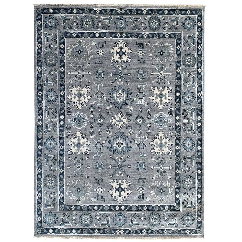 Silver Hand Knotted Wool Traditional Kazak Rug, 9' x 12', soft elegant floor accent - L