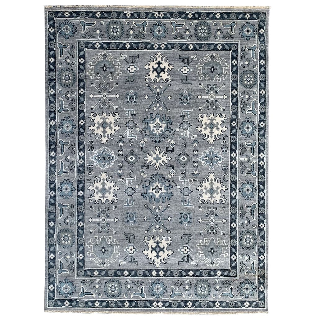 Silver Hand Knotted Wool Traditional Oushak Rug, 6' x 9', soft elegant accent rug - L