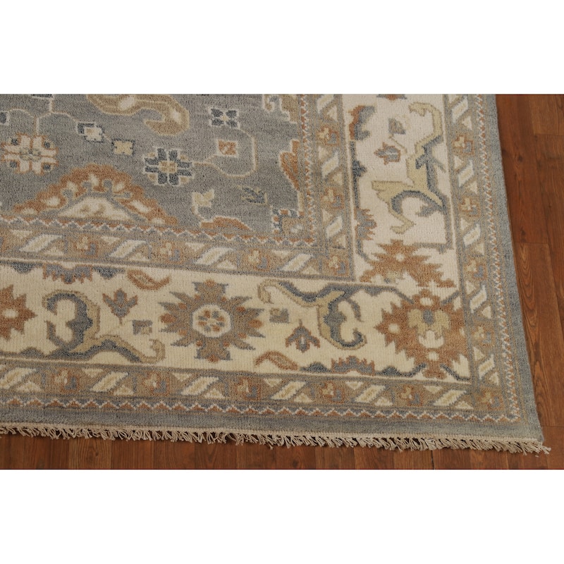 Gray Ivory Oushak Indian Area Rug Handmade Wool Carpet - 7'10" x 10'3"
