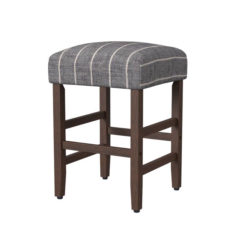Mola Backless Counter Height Stool, Navy Blue Striped Polyester, Brown