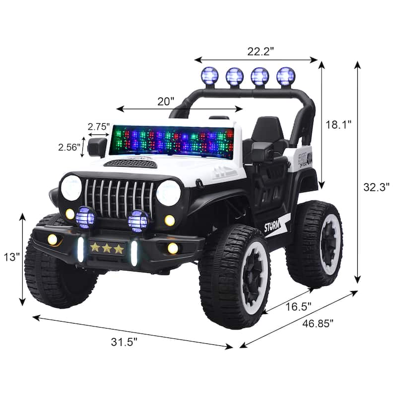 24V 2-Seater Kids Electric Ride-On with Remote Control, White, 4WD & LED Lights - White
