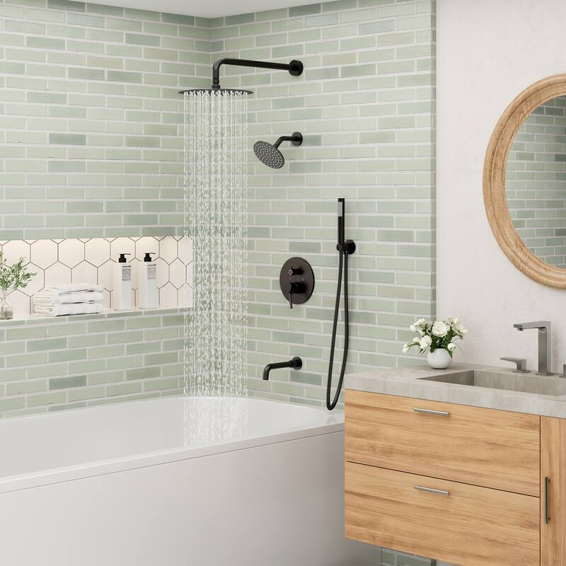 4-Spray Wall Mount 10 and 6 in. Dual Fixed and Handheld Shower Head with Tub Spout (Valve Included) - 10" x 10"