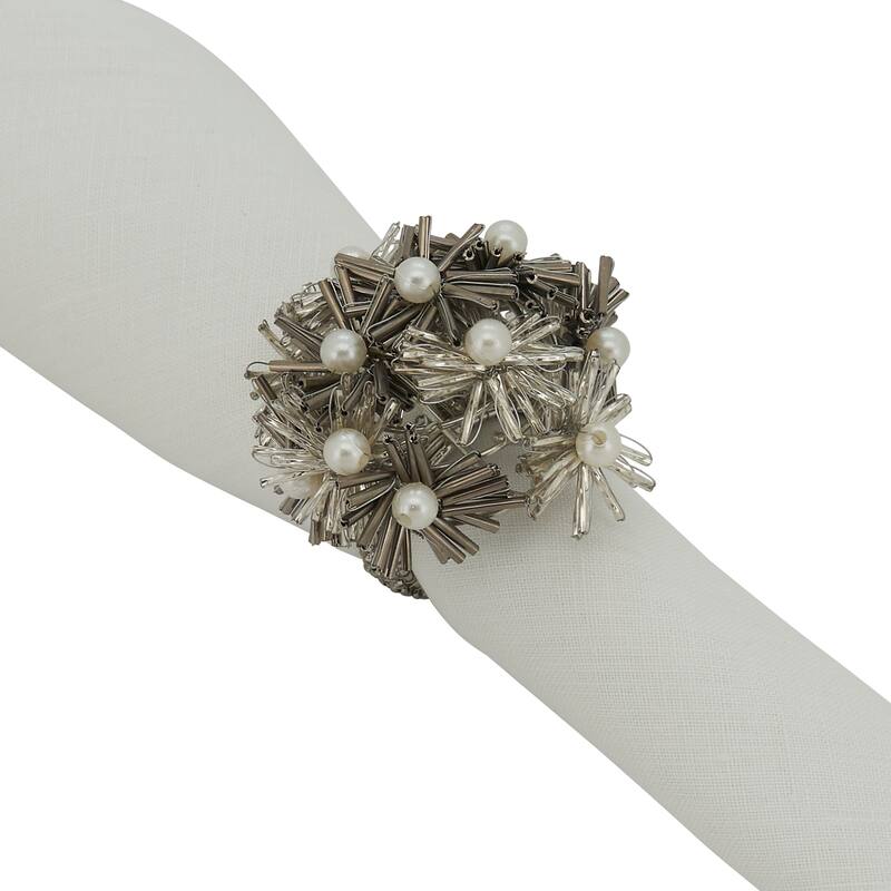 Napkin Rings With Beaded Floral Design (Set of 4)