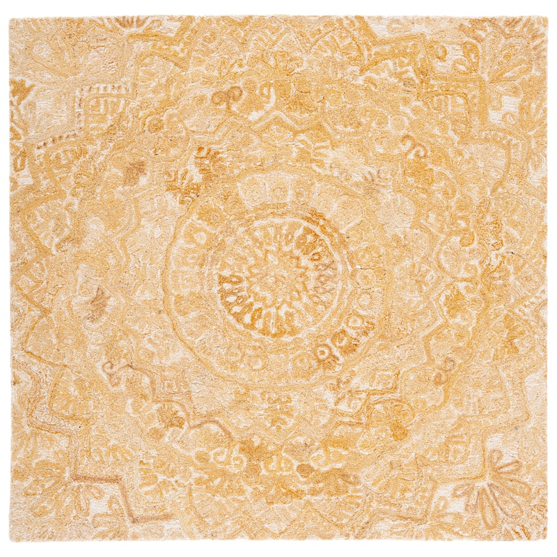 SAFAVIEH Handmade Marquee Genta Modern Medallion Wool Rug - 6' Square - Yellow/Ivory - Square