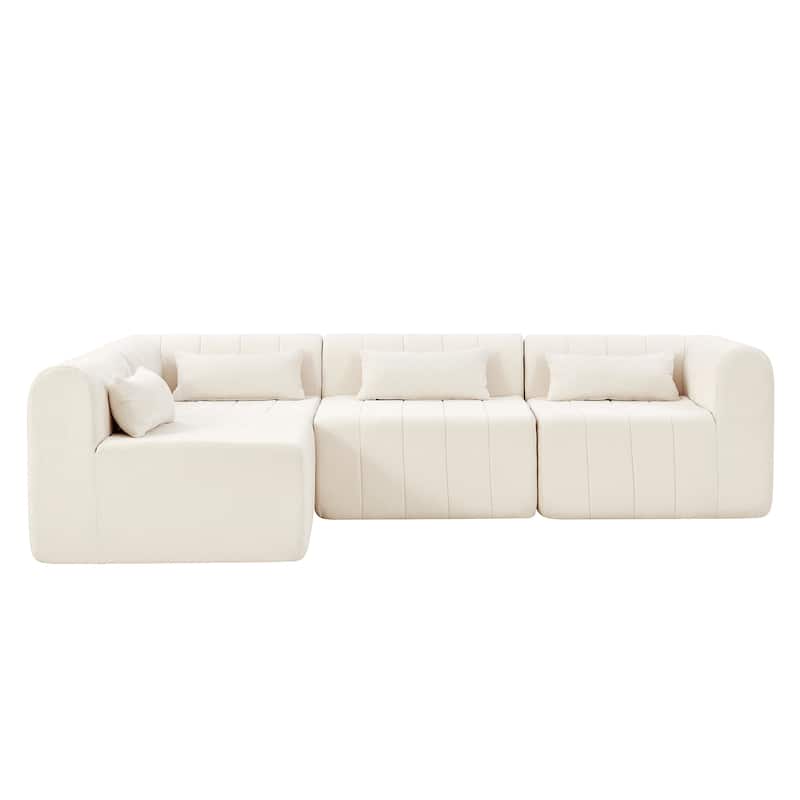 Christopher Knight Home - Modular Polyester Upholstered Sectional Sofa with 4-Piece Compressed Sponge - 145.5"