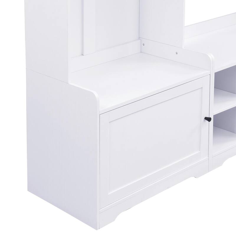 79.1'' Wide Modern Hall Tree with 8 Cubbies, 7 Coat Hooks & Adjustable Shelf