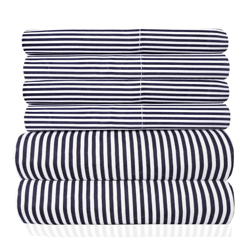 Sweet Home Collection 6 Piece Window Pane Printed Sheet Set, Deluxe Ultra Soft 1500 Series, Double Brushed Microfiber. - Twin - Classic Stripe Navy