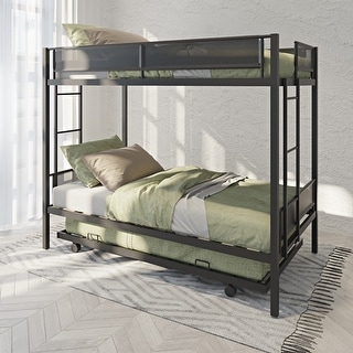 Noise Reduced Design Bunk Bed with Space saving, Three Twin Bed, Black