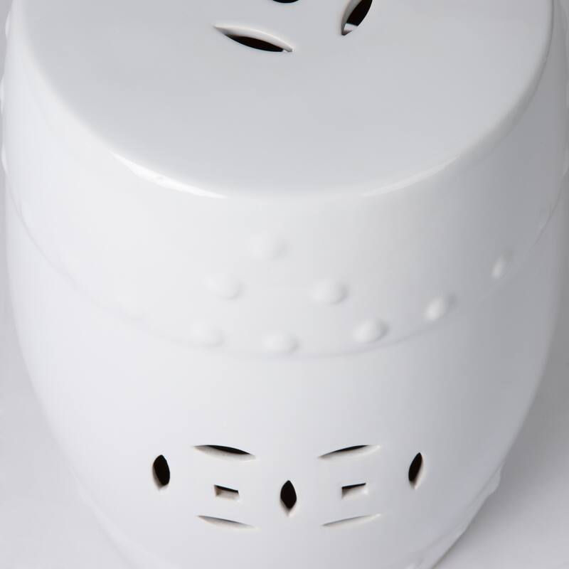 Double-Medallion Ceramic Indoor/Outdoor Garden Stool/Table in Optic White
